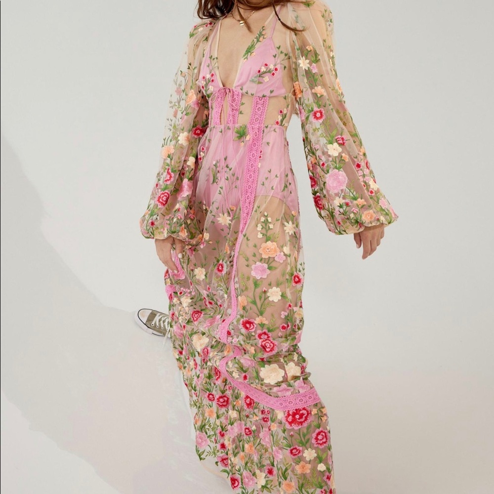 For Love & Lemons Luna Sheer Floral Maxi Dress